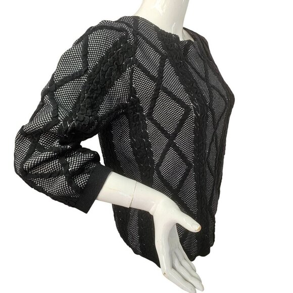 Worthington Black Embroidered Overlay Knit Top Women L 3/4 Slv Cotten Polly Blnd - Picture 4 of 6